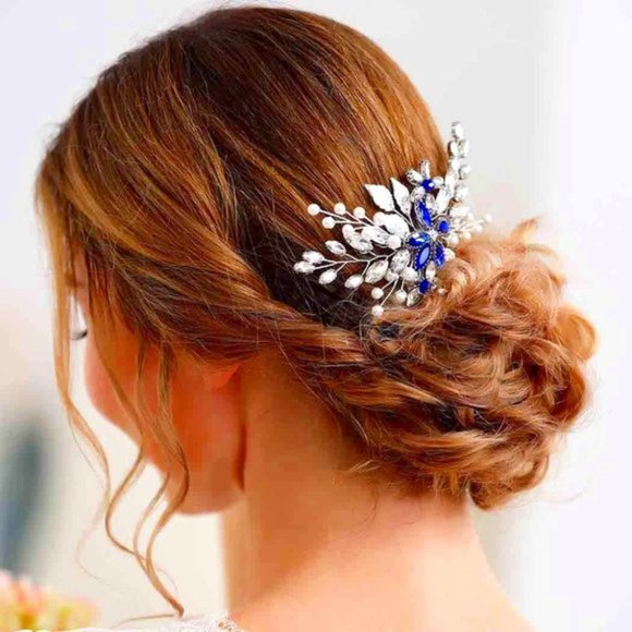 Wedding Hair Comb Blue Rhinestone Bridal for Bride and Bridesmaids - Picture 5 of 8